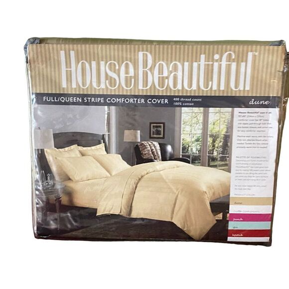 House beautiful Full/Queen duvet cover 400 thread count dune stripe NWT 92x90 - Picture 1 of 3